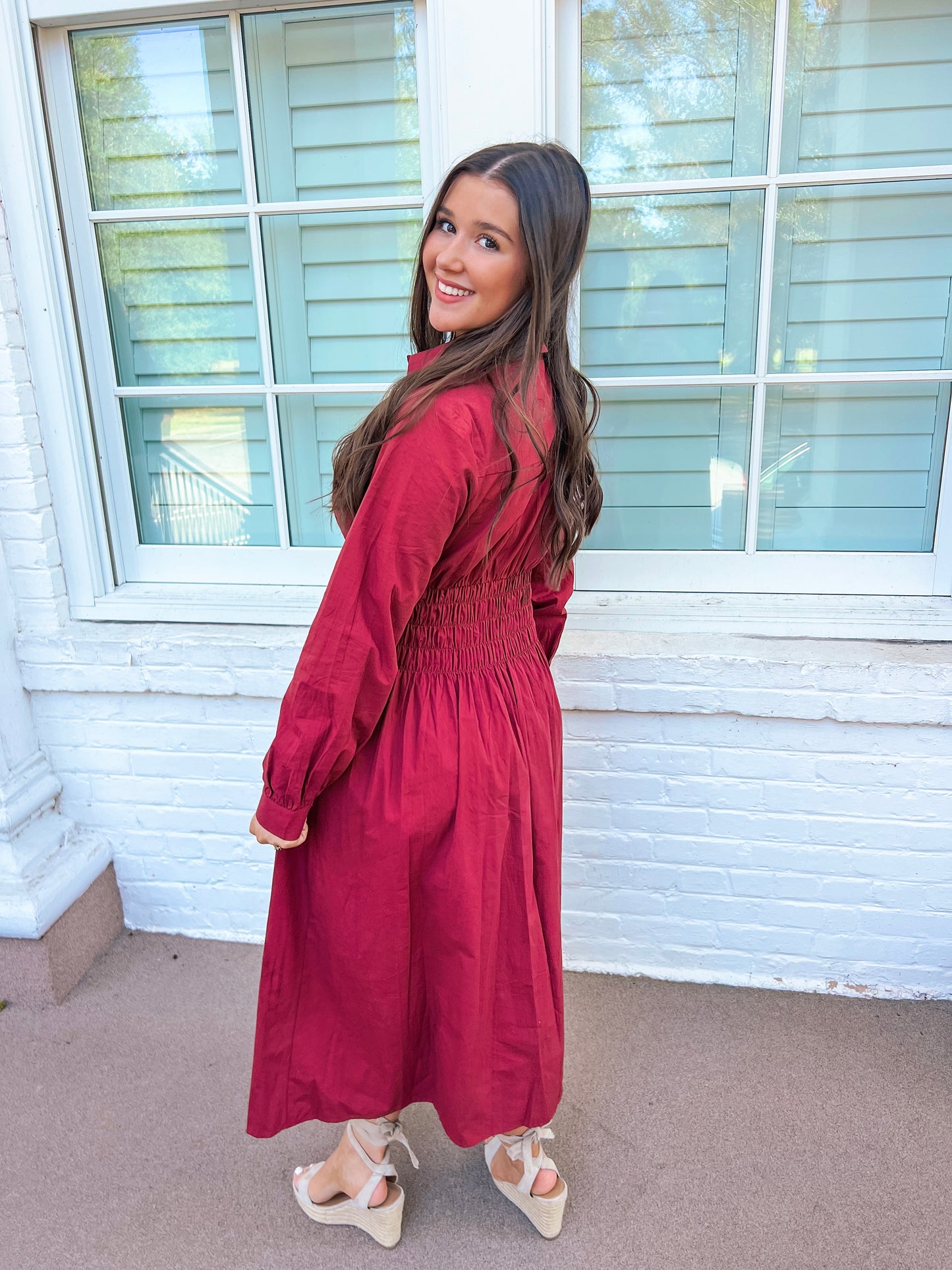 Carissa - Cranberry Long Sleeve Dress
