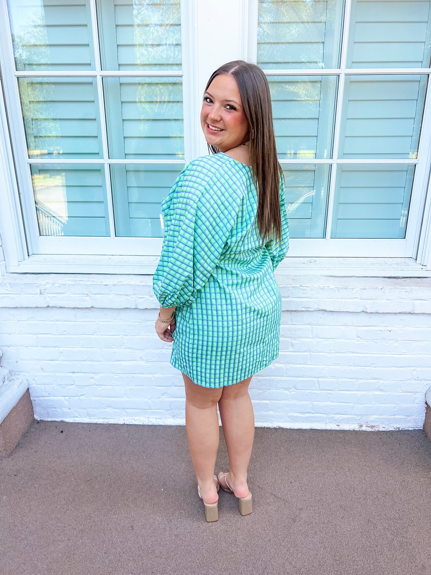 Chelsey - Checkered Blue and Green Dress