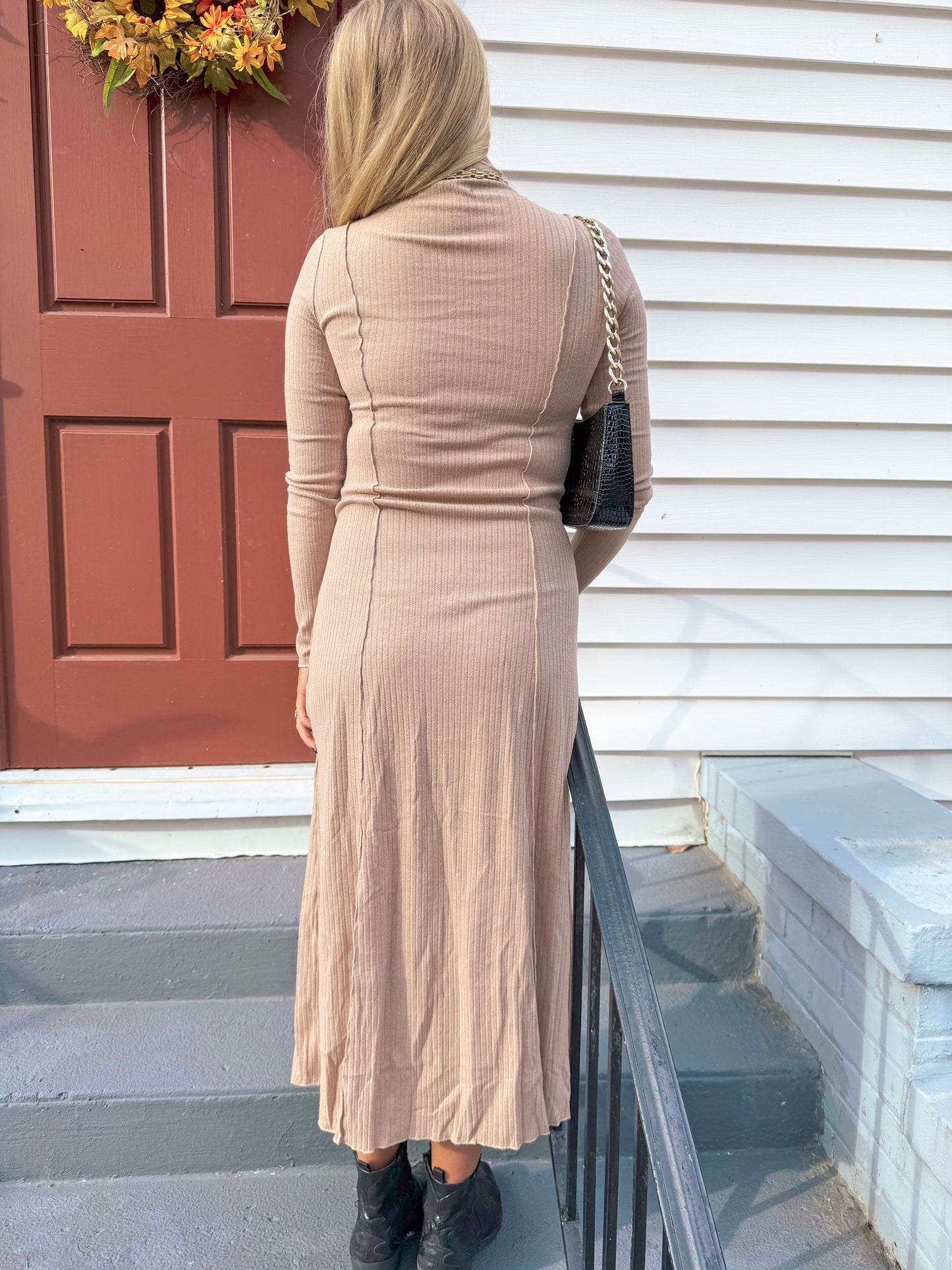 Terri - Tan Ribbed Dress
