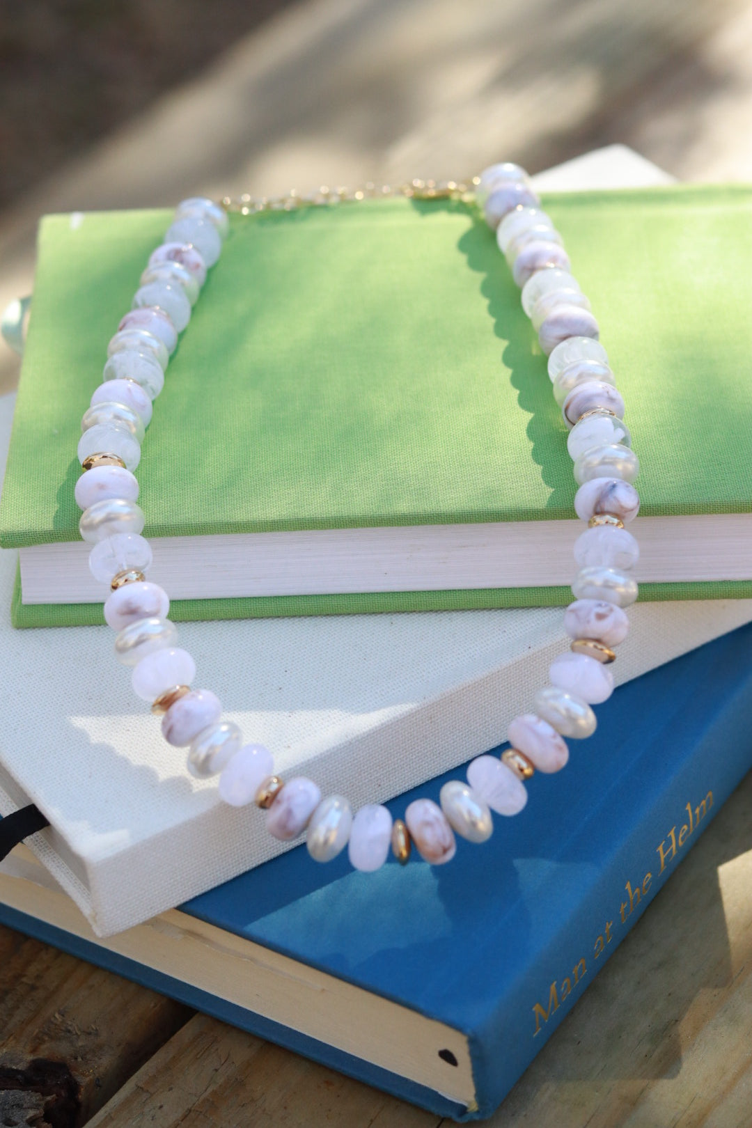 White Marbled Beaded Necklace