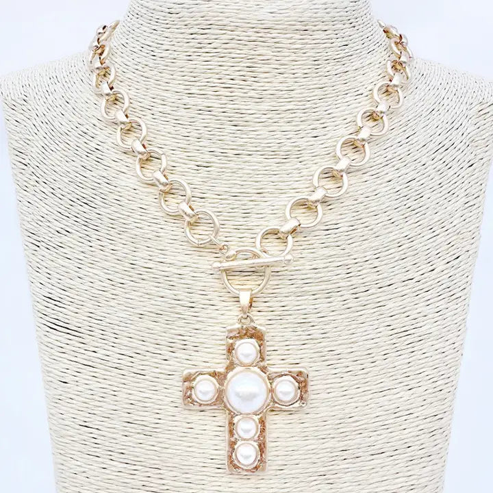 Pearl Cross Pendant Necklace