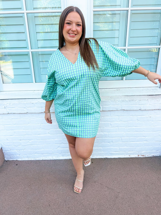 Chelsey - Checkered Blue and Green Dress