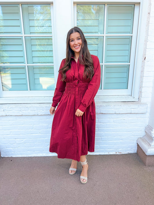 Carissa - Cranberry Long Sleeve Dress