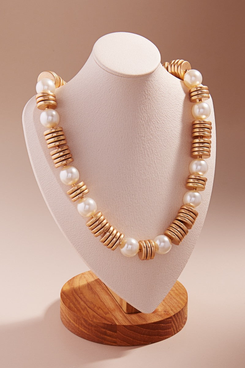 Pearl & Gold Disc Necklace